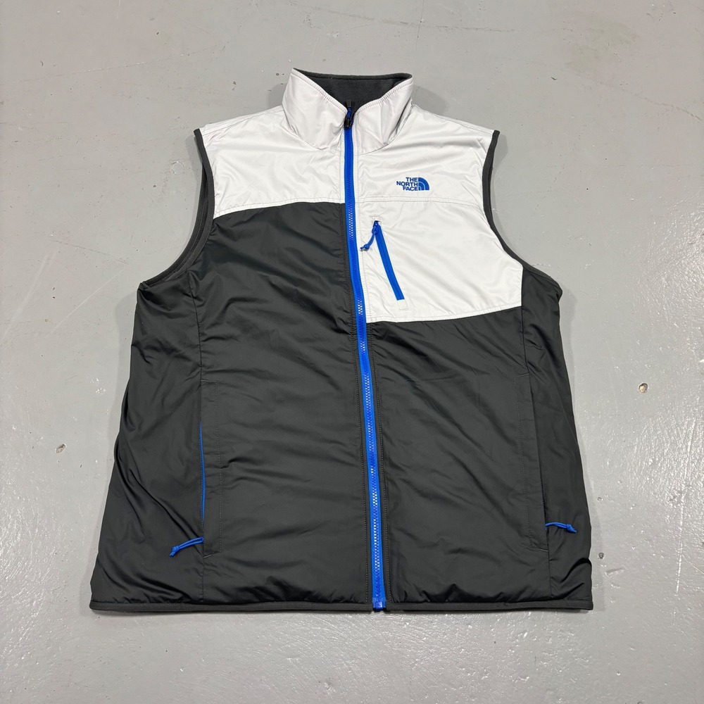 The North Face Reversible Fleece Vest Grey White Blue Full Zip Mens XL